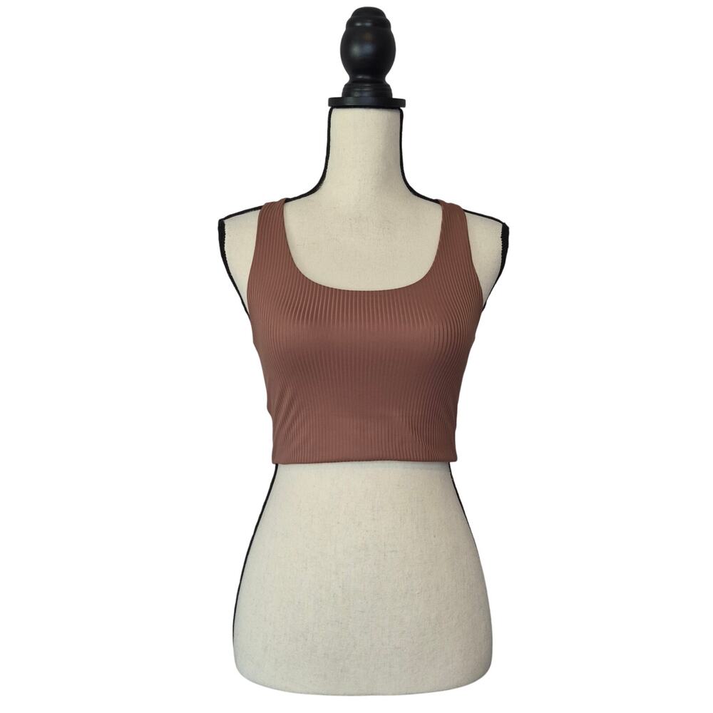 Girlfriend Collective Ribbed Scoop Neck Crop Tank Top Brown Sustainable Size S